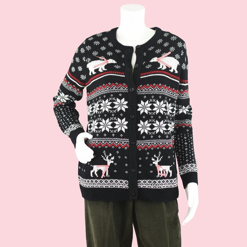 Erika Black Fair Isle Snowflake Cardigan NWT Women's Small